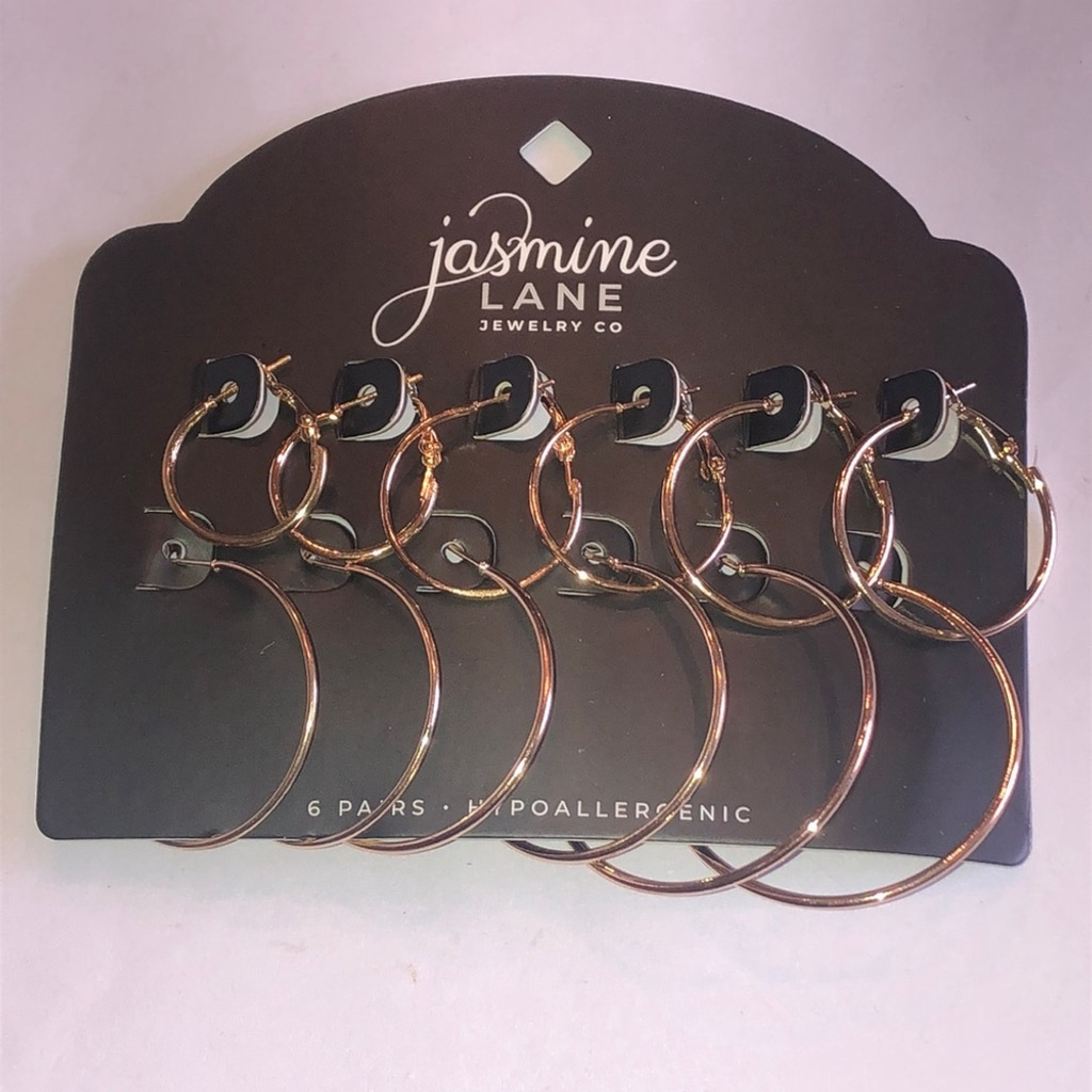Jasmine Lane 6 Pairs Gold Tone Boho Hoop Earrings Set